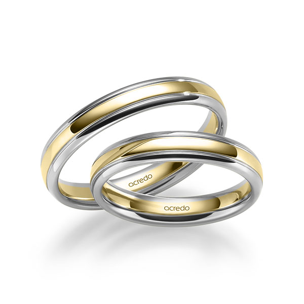 Paar bicolor Trauringe/Eheringe in Palladium 950 Gelbgold 585 von acredo - S-1284-1