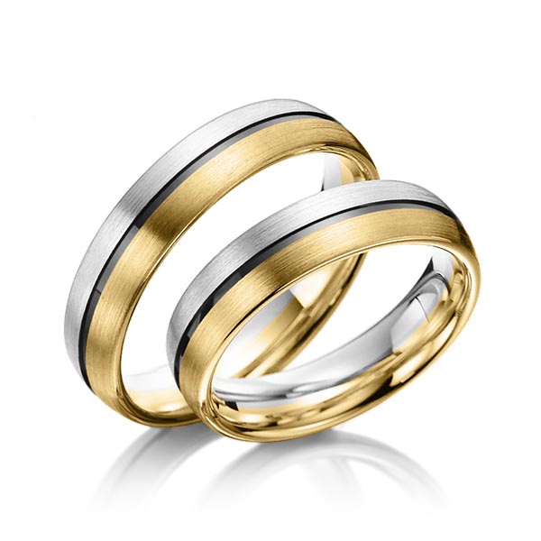 Paar bicolor Trauringe/Eheringe in Palladium 950 Gelbgold 585 von Merii - M-1078-1
