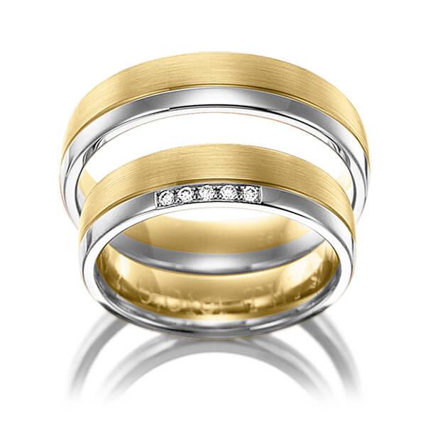 Paar bicolor Trauringe/Eheringe in Palladium 950 Gelbgold 750 mit zus. 0,05 ct. Brillant tw, si von Merii - M-1138-1