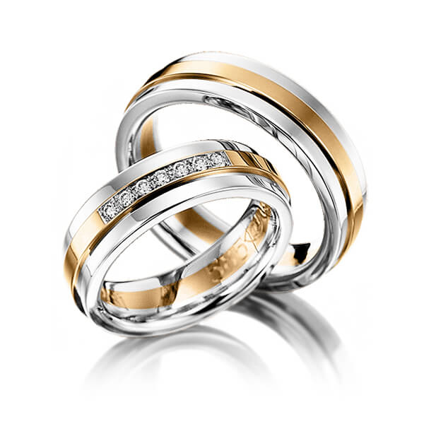 Paar bicolor Trauringe/Eheringe in Palladium 950 Roségold 750 mit zus. 0,14 ct. Brillant tw, si von 123GOLD