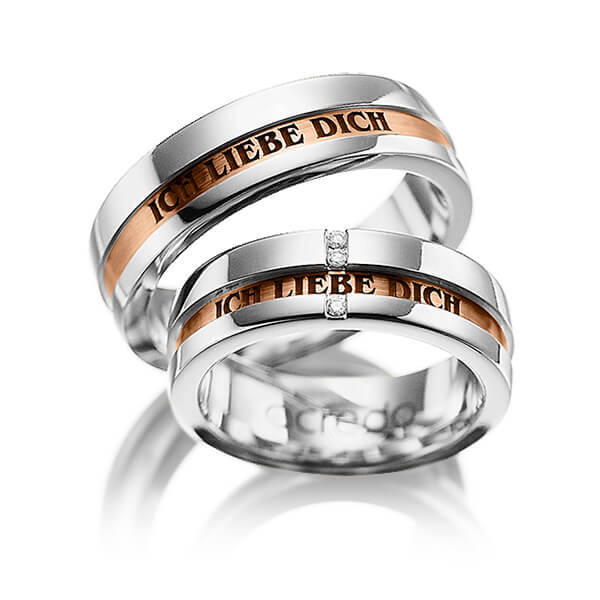 Paar bicolor Trauringe/Eheringe in Palladium 950 Rotgold 750 mit zus. 0,03 ct. Brillant tw, si von acredo - A-1032-2 Paar bicolor Trauringe/Eheringe in Palladium 950 Rotgold 750 mit zus. 0,03 ct. Brillant tw, si von acredo - A-1032-2