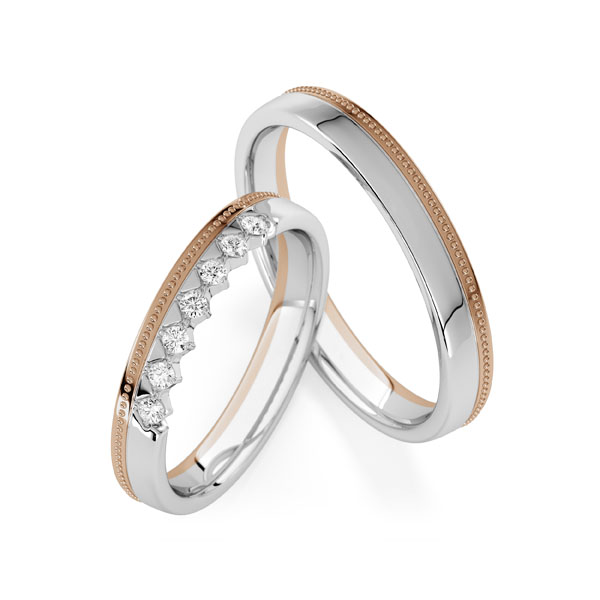 Paar bicolor Trauringe/Eheringe in Peach-Gold 585 Weißgold 585 mit zus. 0,14 ct. tw, vs von Steinberg