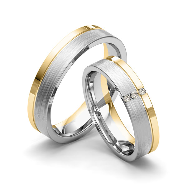 Paar bicolor Trauringe/Eheringe in Platin 600 Gelbgold 585 mit zus. 0,03 ct. Brillant tw, si von Merii - M-1166-9 Paar bicolor Trauringe/Eheringe in Platin 600 Gelbgold 585 mit zus. 0,03 ct. Brillant tw, si von Merii - M-1166-9