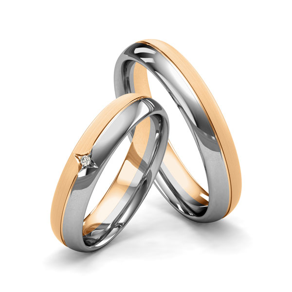 Paar bicolor Trauringe/Eheringe in Platin 600 Roségold 585 mit zus. 0,01 ct. Brillant tw, si von Merii - M-1196-9 Paar bicolor Trauringe/Eheringe in Platin 600 Roségold 585 mit zus. 0,01 ct. Brillant tw, si von Merii - M-1196-9