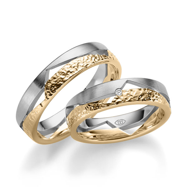 Paar bicolor Trauringe/Eheringe in Platin 600 Roségold 585 mit zus. 0,06 ct. Brillant tw, si von 123GOLD