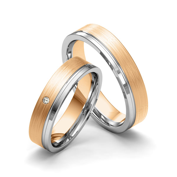 Paar bicolor Trauringe/Eheringe in Platin 600 Roségold 750 mit zus. 0,015 ct. Brillant tw, si von Merii - M-1149-12