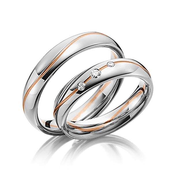 Paar bicolor Trauringe/Eheringe in Platin 600 Rotgold 585 mit zus. 0,08 ct. Brillant tw, si von Steinberg