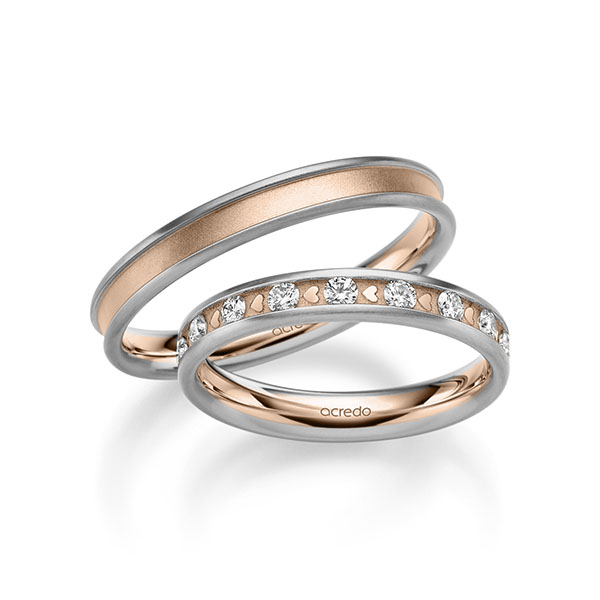 Paar bicolor Trauringe/Eheringe in Platin 600 Rotgold 585 mit zus. 0,68 ct. Brillant tw, si von acredo - A-2368-4