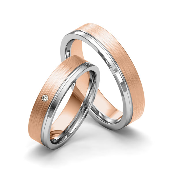 Paar bicolor Trauringe/Eheringe in Platin 600 Rotgold 750 mit zus. 0,015 ct. Brillant tw, si von Merii - M-1149-14