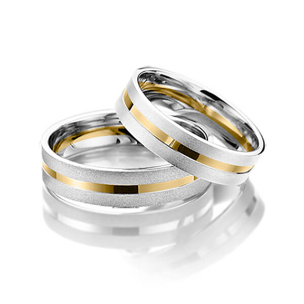 Paar bicolor Trauringe/Eheringe in Platin 950 Gelbgold 585 von Merii - M-1135-1