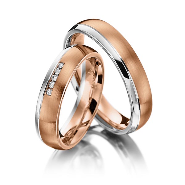 Paar bicolor Trauringe/Eheringe in Platin 950 Rotgold 750 mit zus. 0,05 ct. Brillant tw, si von Merii