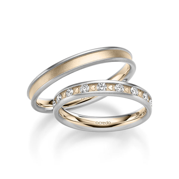 Paar bicolor Trauringe/Eheringe in Platin 950 Signature Gold 585 mit zus. 0,68 ct. Brillant tw, si von acredo - A-2368-12 Paar bicolor Trauringe/Eheringe in Platin 950 Signature Gold 585 mit zus. 0,68 ct. Brillant tw, si von acredo - A-2368-12