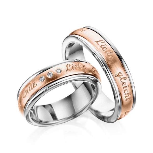 Paar bicolor Trauringe/Eheringe in Ring Graugold 585 Inlay Rotgold 585 mit zus. 0,06 ct. Brillant tw, si von 123GOLD - P-1147-11 Paar bicolor Trauringe/Eheringe in Ring Graugold 585 Inlay Rotgold 585 mit zus. 0,06 ct. Brillant tw, si von 123GOLD - P-1147-11