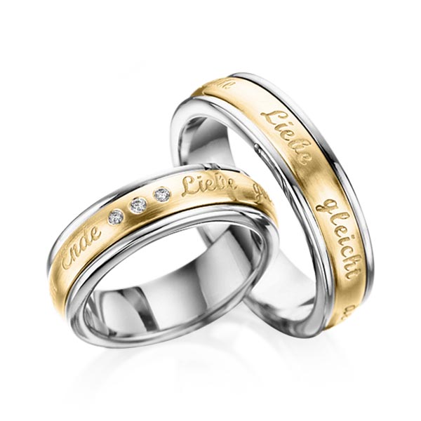 Paar bicolor Trauringe/Eheringe in Ring Graugold 750 Inlay Gelbgold 750 mit zus. 0,06 ct. Brillant tw, si von 123gold - P-1147-9 Paar bicolor Trauringe/Eheringe in Ring Graugold 750 Inlay Gelbgold 750 mit zus. 0,06 ct. Brillant tw, si von 123gold - P-1147-9