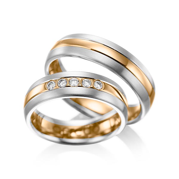 Paar bicolor Trauringe/Eheringe in River Platin 950 Roségold 750 mit zus. 0,2 ct. Brillant tw, si von acredo - A-1001-10