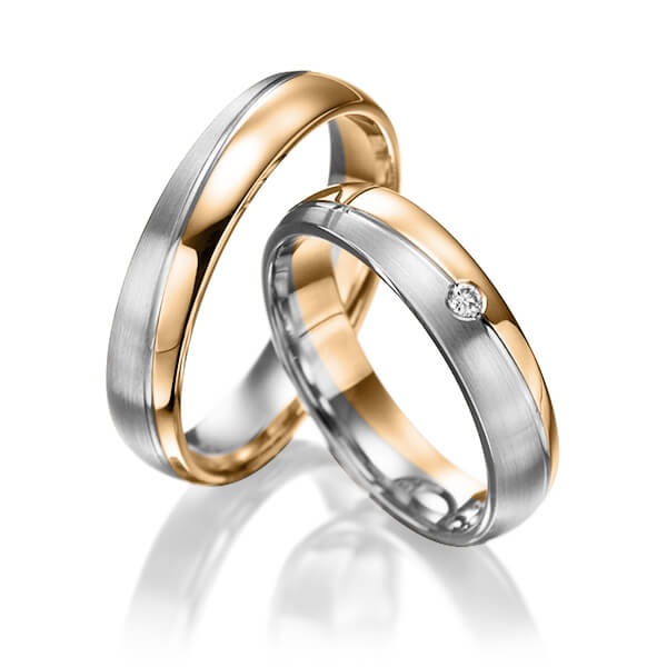 Paar bicolor Trauringe/Eheringe in Roségold 585 Graugold 585 mit zus. 0,015 ct. Brillant tw, si von Steinberg
