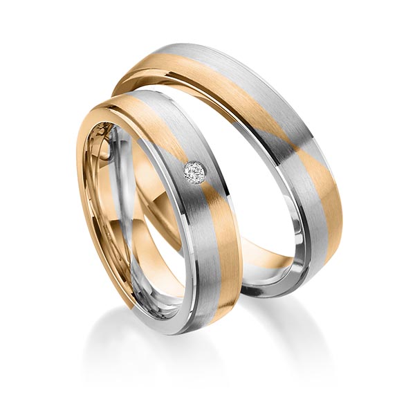 Paar bicolor Trauringe/Eheringe in Roségold 585 Graugold 585 mit zus. 0,02 ct. Brillant tw, si von 123GOLD