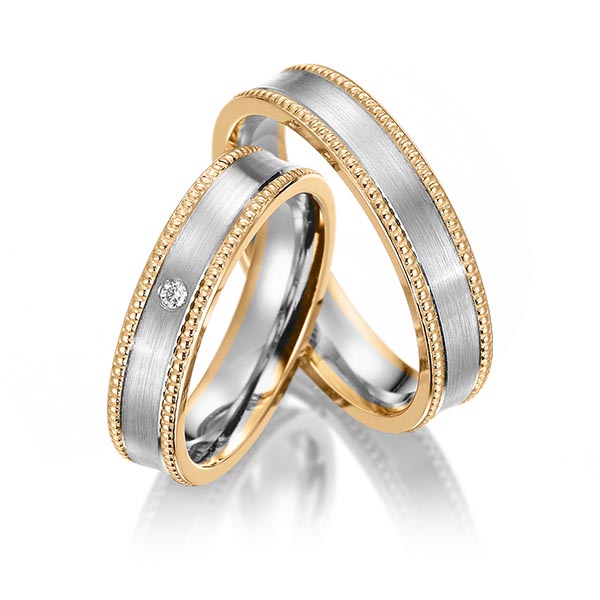 Paar bicolor Trauringe/Eheringe in Roségold 585 Graugold 585 mit zus. 0,02 ct. Brillant tw, si von Merii