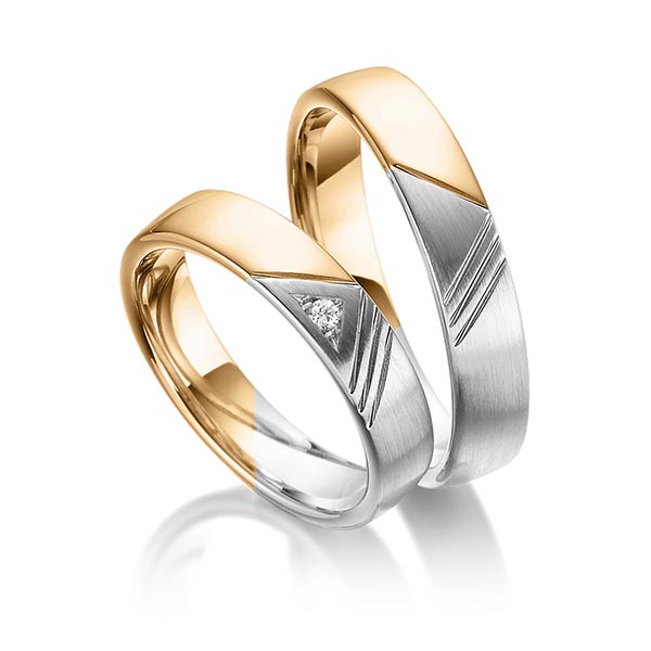 Paar bicolor Trauringe/Eheringe in Roségold 585 Graugold 585 mit zus. 0,03 ct. Brillant tw, si von 123GOLD