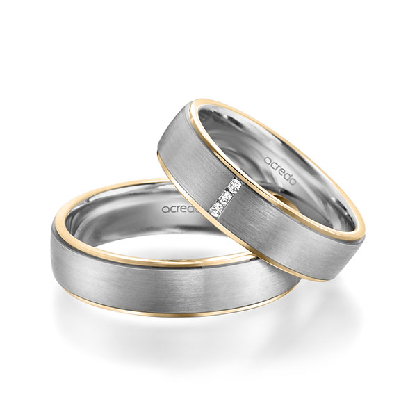 Paar bicolor Trauringe/Eheringe in Roségold 585 Graugold 585 mit zus. 0,03 ct. Brillant tw, si von acredo - A-1943-11 Paar bicolor Trauringe/Eheringe in Roségold 585 Graugold 585 mit zus. 0,03 ct. Brillant tw, si von acredo - A-1943-11