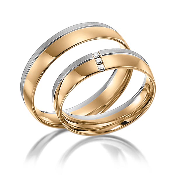 Paar bicolor Trauringe/Eheringe in Roségold 585 Graugold 585 mit zus. 0,03 ct. Brillant tw, si von acredo