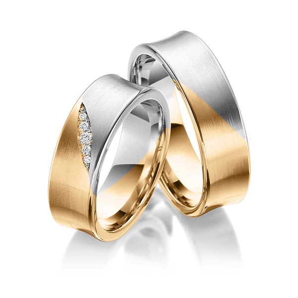 Paar bicolor Trauringe/Eheringe in Roségold 585 Graugold 585 mit zus. 0,05 ct. Brillant tw, si von 123GOLD