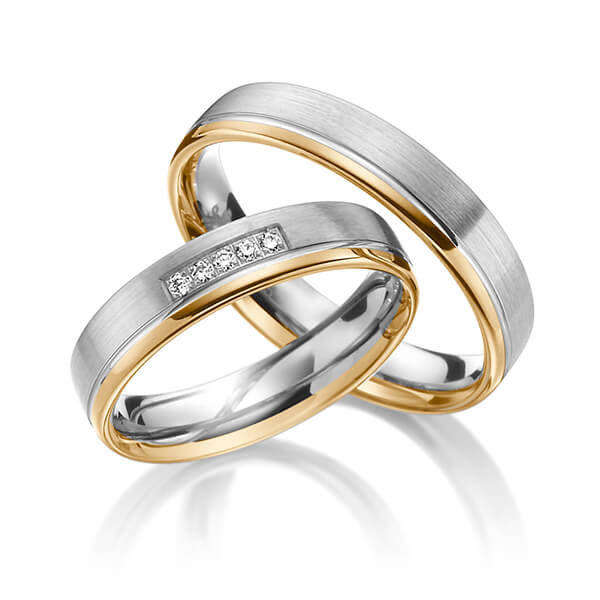 Paar bicolor Trauringe/Eheringe in Roségold 585 Graugold 585 mit zus. 0,05 ct. Brillant tw, si von Steinberg