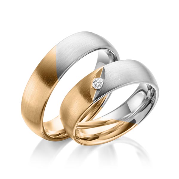 Paar bicolor Trauringe/Eheringe in Roségold 585 Graugold 585 mit zus. 0,06 ct. Brillant tw, si von 123GOLD