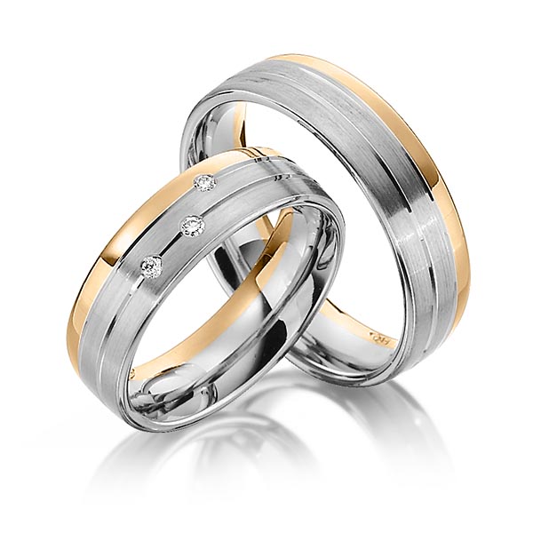 Paar bicolor Trauringe/Eheringe in Roségold 585 Graugold 585 mit zus. 0,06 ct. Brillant tw, si von Steinberg