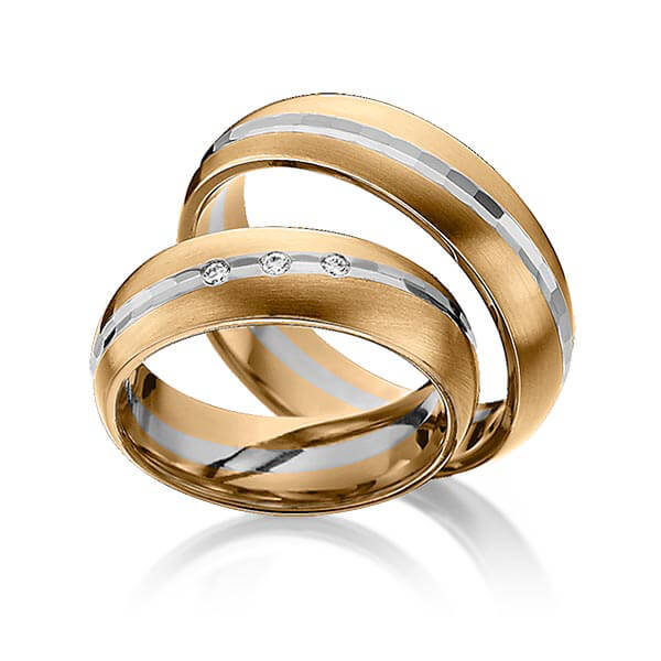 Paar bicolor Trauringe/Eheringe in Roségold 585 Graugold dunkel 585 mit zus. 0,045 ct. Brillant tw, si von 123GOLD