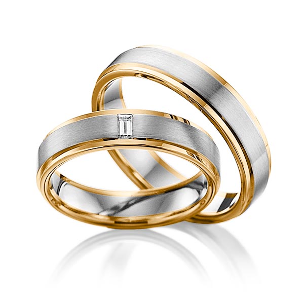 Paar bicolor Trauringe/Eheringe in Roségold 585 Graugold dunkel 585 mit zus. 0,06 ct. Baguette-Diamant tw, vs von 123gold - Y-1107-9 Paar bicolor Trauringe/Eheringe in Roségold 585 Graugold dunkel 585 mit zus. 0,06 ct. Baguette-Diamant tw, vs von 123gold - Y-1107-9