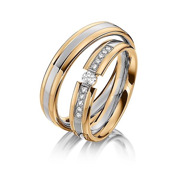 Paar bicolor Trauringe/Eheringe in Roségold 585 Graugold dunkel 585 mit zus. 0,2 ct. Brillant tw, si von Steinberg