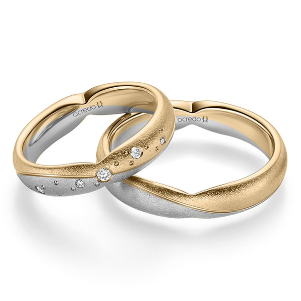 Paar bicolor Trauringe/Eheringe in Roségold 585 Platin 950 mit zus. 0,065 ct. Brillant tw, si von acredo - A-2366-1
