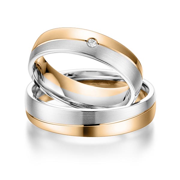 Paar bicolor Trauringe/Eheringe in Roségold 585 Weißgold 585 mit zus. 0,015 ct. Brillant tw, si von acredo - S-1102-2 Paar bicolor Trauringe/Eheringe in Roségold 585 Weißgold 585 mit zus. 0,015 ct. Brillant tw, si von acredo - S-1102-2