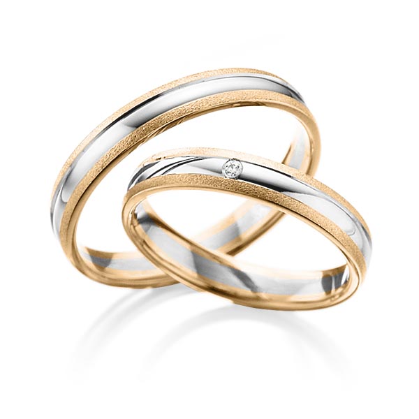 Paar bicolor Trauringe/Eheringe in Roségold 585 Weißgold 585 mit zus. 0,015 ct. Brillant tw, si von Steinberg