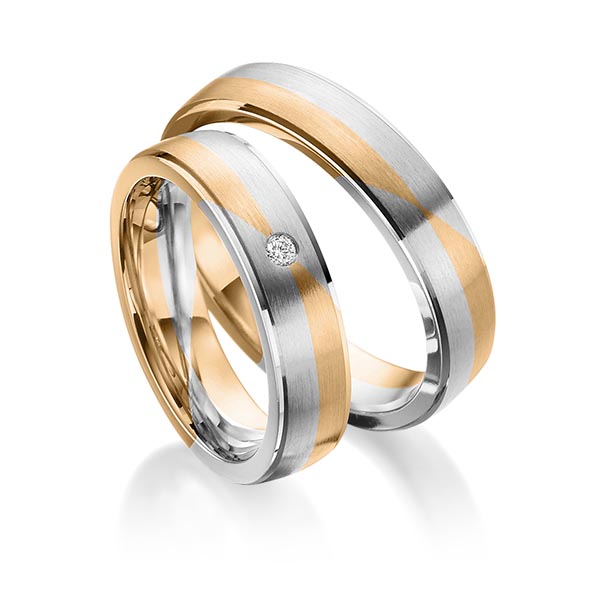 Paar bicolor Trauringe/Eheringe in Roségold 585 Weissgold 585 mit zus. 0,02 ct. Brillant tw, si von 123GOLD