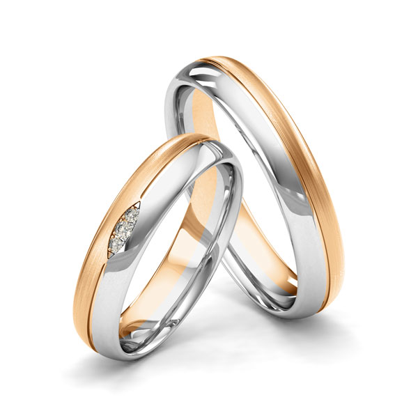 Paar bicolor Trauringe/Eheringe in Roségold 585 Weißgold 585 mit zus. 0,02 ct. Brillant tw, si von Merii
