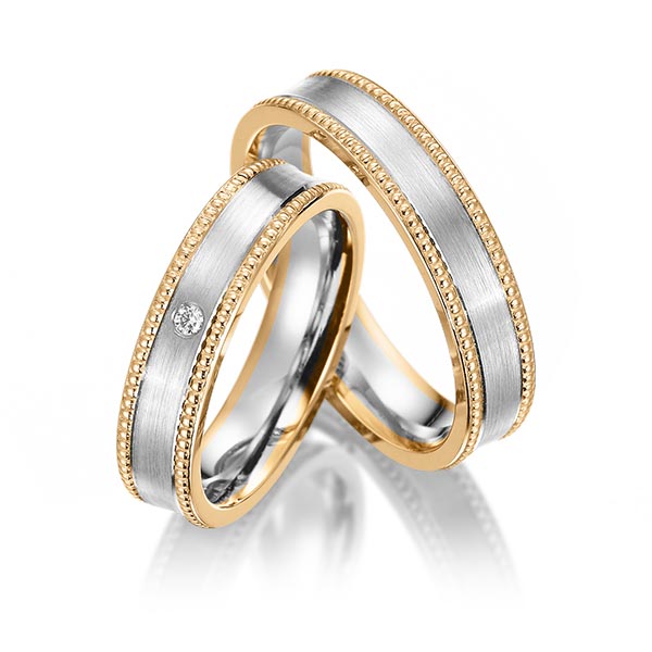 Paar bicolor Trauringe/Eheringe in Roségold 585 Weissgold 585 mit zus. 0,02 ct. Brillant tw, si von Merii