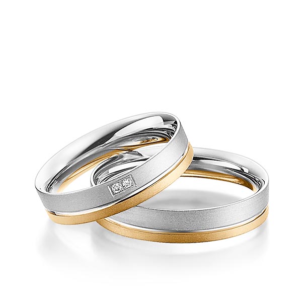 Paar bicolor Trauringe/Eheringe in Roségold 585 Weißgold 585 mit zus. 0,02 ct. Brillant tw, si von Steinberg