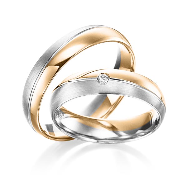 Paar bicolor Trauringe/Eheringe in Roségold 585 Weissgold 585 mit zus. 0,02 ct. Brillant tw, si von Steinberg