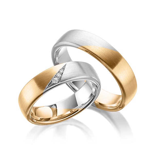 Paar bicolor Trauringe/Eheringe in Roségold 585 Weissgold 585 mit zus. 0,03 ct. Brillant tw, si von 123GOLD