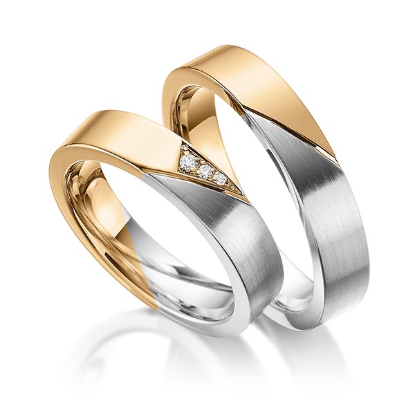 Paar bicolor Trauringe/Eheringe in Roségold 585 Weißgold 585 mit zus. 0,03 ct. Brillant tw, si von 123GOLD
