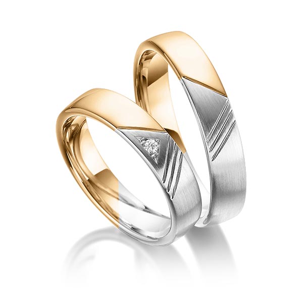 Paar bicolor Trauringe/Eheringe in Roségold 585 Weißgold 585 mit zus. 0,03 ct. Brillant tw, si von 123GOLD