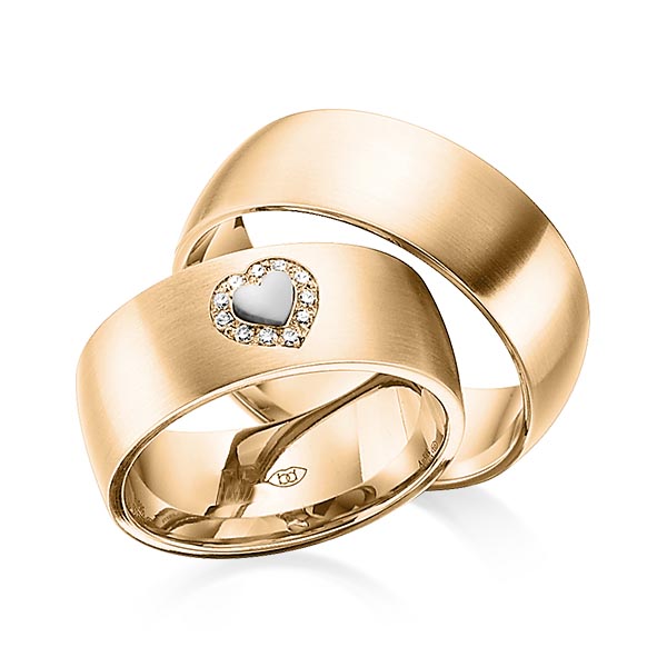 Paar bicolor Trauringe/Eheringe in Roségold 585 Weissgold 585 mit zus. 0,055 ct. Brillant tw, si von 123GOLD