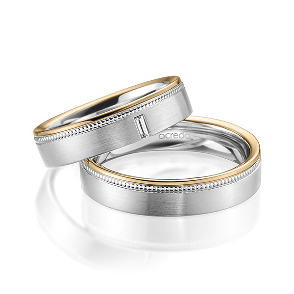 Paar bicolor Trauringe/Eheringe in Roségold 585 Weißgold 585 mit zus. 0,05 ct. Baguette-Diamant tw, vs von acredo - A-1753-1 Paar bicolor Trauringe/Eheringe in Roségold 585 Weißgold 585 mit zus. 0,05 ct. Baguette-Diamant tw, vs von acredo - A-1753-1