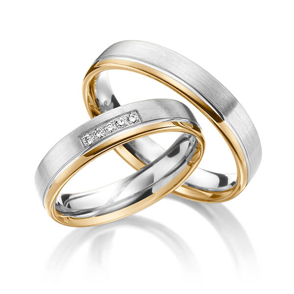 Paar bicolor Trauringe/Eheringe in Roségold 585 Weißgold 585 mit zus. 0,05 ct. Brillant tw, si von Steinberg