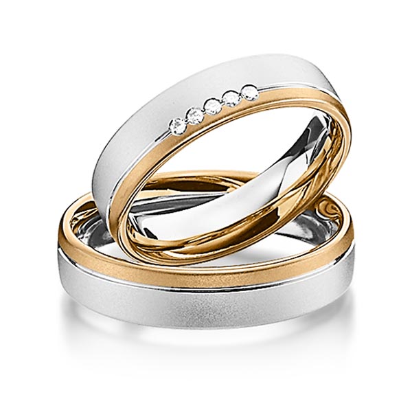 Paar bicolor Trauringe/Eheringe in Roségold 585 Weißgold 585 mit zus. 0,05 ct. Brillant tw, si von Steinberg