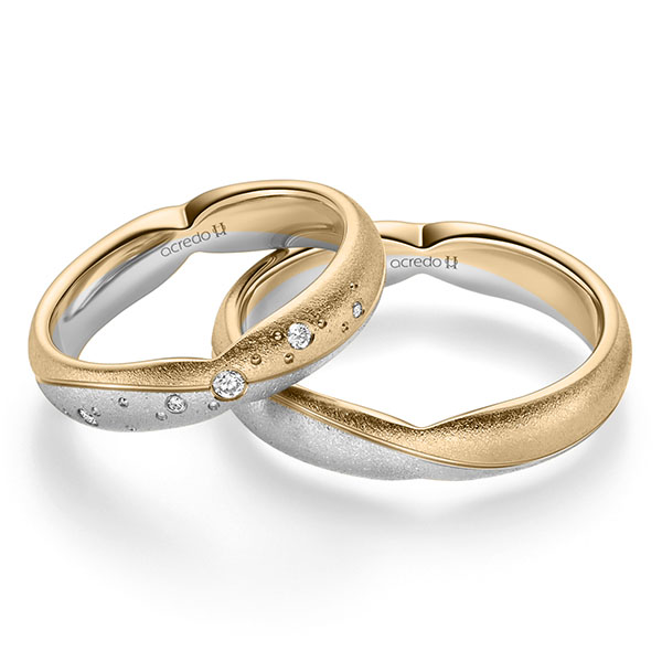 Paar bicolor Trauringe/Eheringe in Roségold 585 Weißgold 585 mit zus. 0,065 ct. Brillant tw, si von acredo