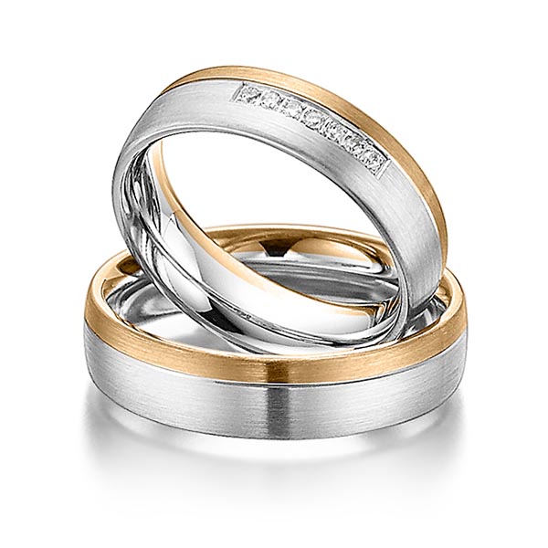 Paar bicolor Trauringe/Eheringe in Roségold 585 Weissgold 585 mit zus. 0,07 ct. Brillant tw, si von Steinberg