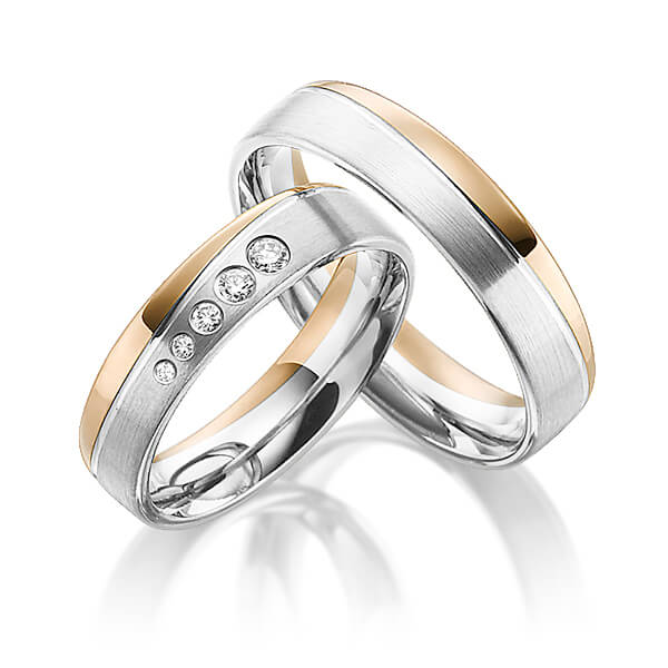 Paar bicolor Trauringe/Eheringe in Roségold 585 Weißgold 585 mit zus. 0,105 ct. Brillant tw, si von Steinberg - Q-1184-4